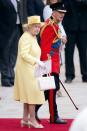 The biggest V.I.P. of all, Her Majesty Elizabeth II, Queen of England, in a buttery yellow.