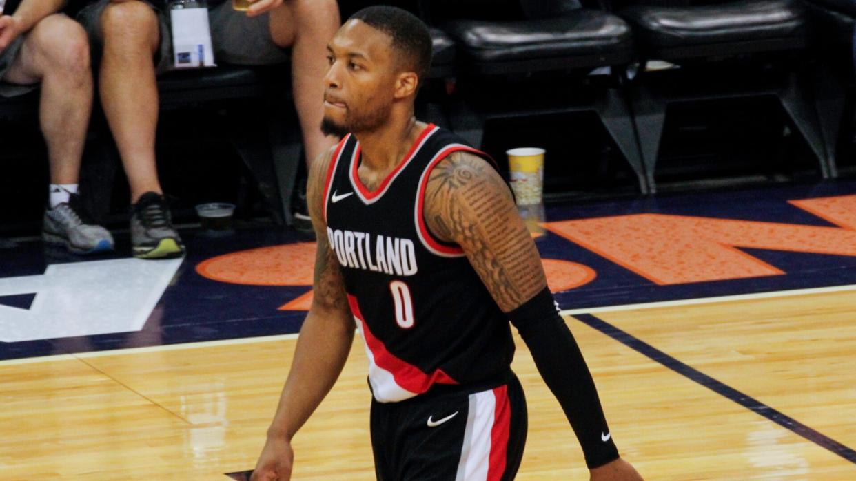 DAMIAN LILLARD guard for the Portland Trailblazers at Talking Stick Resort Arena in Phoenix Arizona USA October 11,2017.