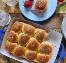 <p><strong>Recipe: <a href="https://www.southernliving.com/recipes/ham-and-cheese-sliders" rel="nofollow noopener" target="_blank" data-ylk="slk:Ham-and-Cheese Sliders;elm:context_link;itc:0;sec:content-canvas" class="link ">Ham-and-Cheese Sliders</a></strong></p> <p>You could pass up a turkey all together this year, and your guests wouldn't even miss it with these ham-and-cheese sliders on deck. They're gooey, salty, and simply irresistible. The ideal recipe for a first-time Thanksgiving cook.</p>