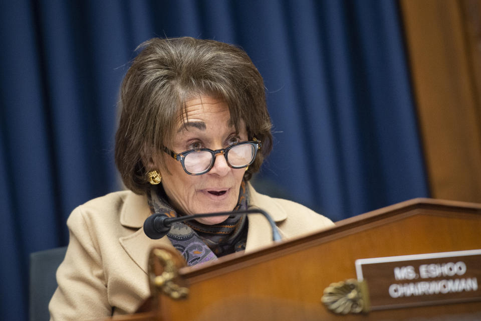 UNITED STATES - FEBRUARY 26: Rep. Anna Eschoo, D-Calif., questions Health and Human Services Secretary Alex Azar as he testifies before the House Health Subcommittee of the House Energy and Commerce Committee on The FY2021 HHS Budget and Oversight of the Coronavirus Outbreak