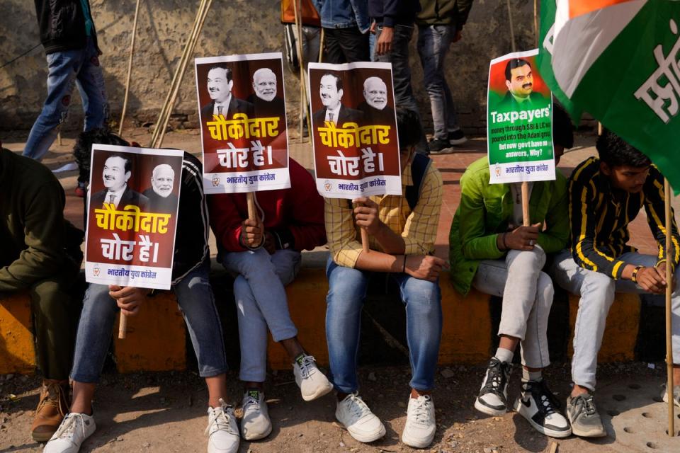 File photo: India’s opposition has been staging protests to demand investigation into Adani fraud claims  (AP)