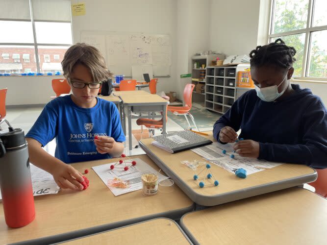 Students learn geometry at the Baltimore Emerging Scholars program, one of the city’s more than two dozen free offerings. (Asher Lehrer-Small)