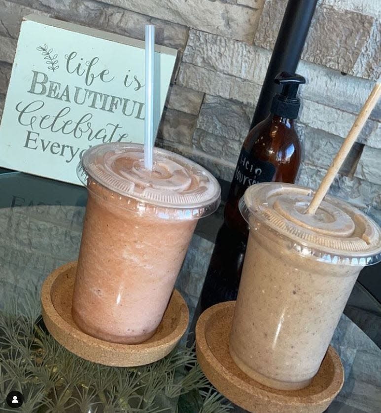 A Morning Glory smoothie, left, and Gym Rat smoothie, right, from Sweet & Earthy in Raynham.