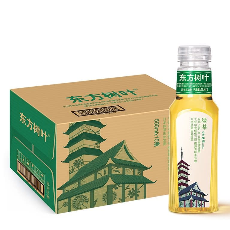 農夫山泉「東方樹葉飲料」包裝上有日本淺草寺五重塔圖片，又介紹日本抹茶史，遭小粉紅抨擊「媚日辱華」。取自網路