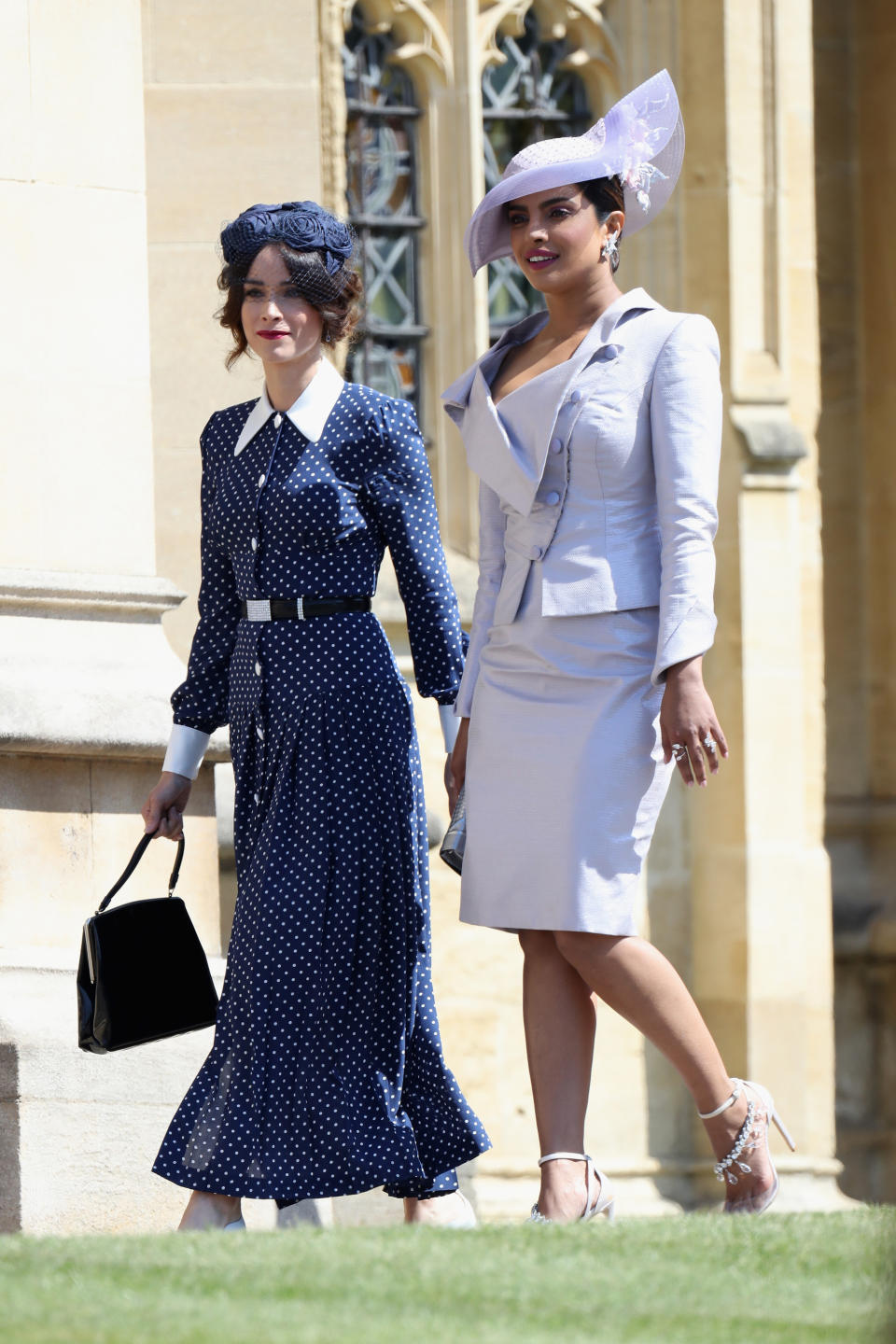 Abigail Spencer and Priyanka Chopra arrive and the Duke and Duchess of Sussex’s wedding in May. Source: Getty