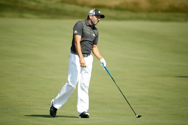 Sergio Garcia of Spain hits his approach shot on the eighth hole during the second round of the BMW Championship, at Conway Farms Golf Club in Lake Forest, Illinois, on September 15, 2017