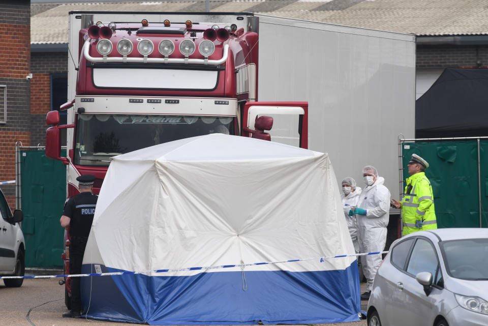 Embargoed to 0001 Monday November 04 File photo dated 23/10/2019 of police activity at the Waterglade Industrial Park in Grays, Essex, after 39 bodies were found inside a lorry on the industrial estate. The "tragic" deaths of 39 people found in the back of a lorry in Essex should be "wake up call for the Government" to rethink its approach to illegal migration, MPs have said.