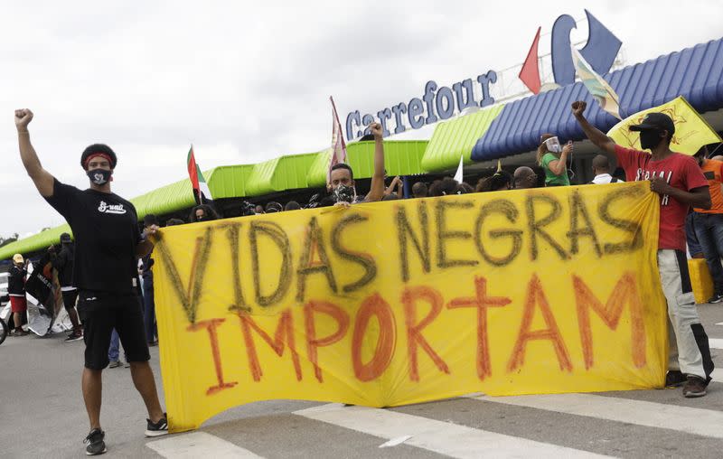 Protest against racism, after Joao Alberto Silveira Freitas was beaten to death by security guards at a Carrefour supermarket