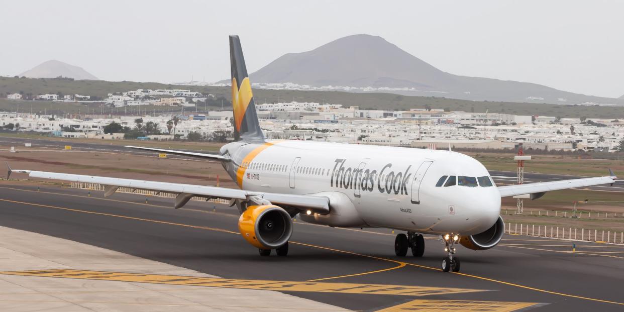 thomas cook plane runway aeroplane airplane