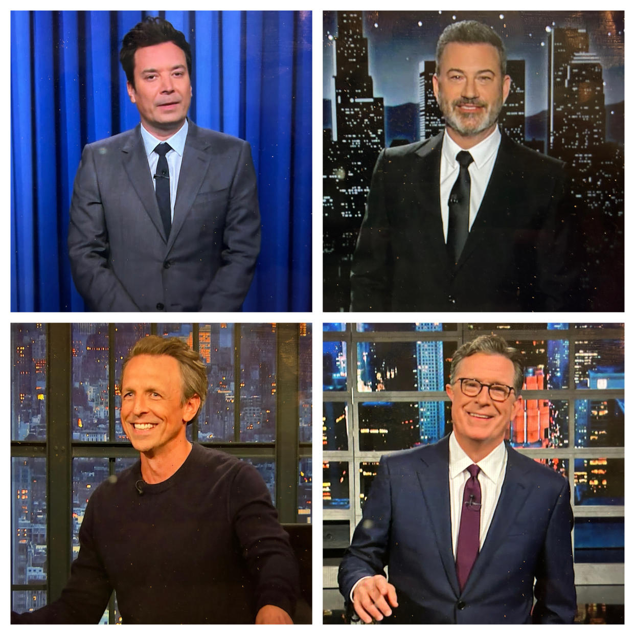 With the writers' strike in the rearview mirror, late-night talk show hosts Jimmy Fallon, Jimmy Kimmel, Stephen Colbert and Seth Meyers came back in force.