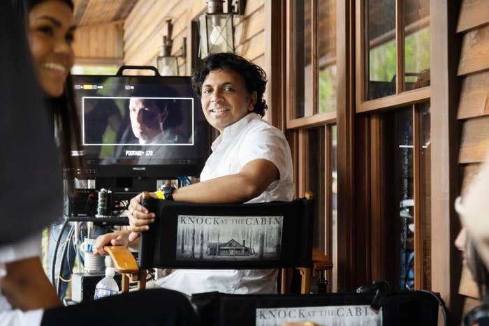 M. Night Shyamalan on the set of Knock at the Cabin