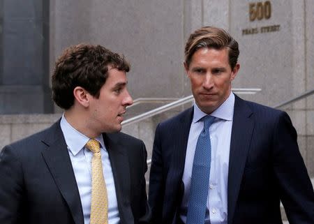 Former Perella Weinberg investment banker Sean Stewart (R) exits the Manhattan federal court house in New York City, U.S., July 27, 2016. REUTERS/Brendan McDermid