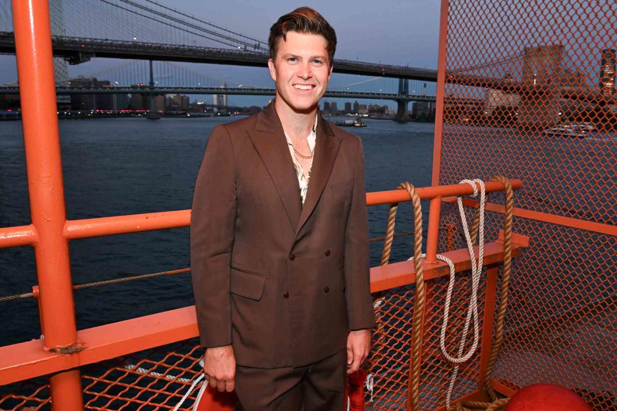 <p>Gilbert Flores/WWD via Getty </p> Colin Jost on his Staten Island Ferry