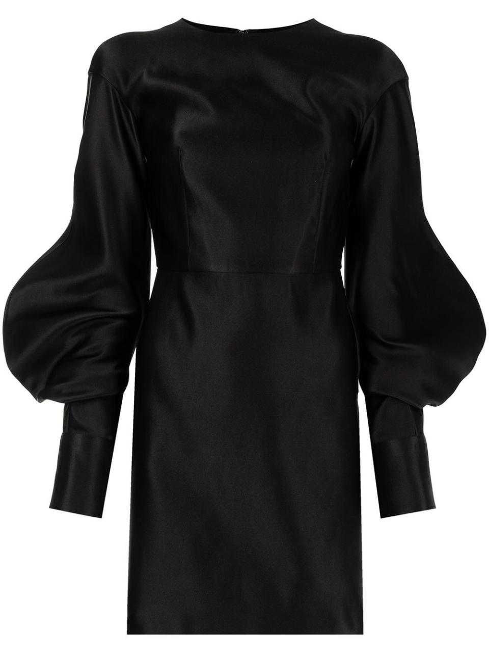 1) Puff-Sleeve Duchess-Silk Minidress