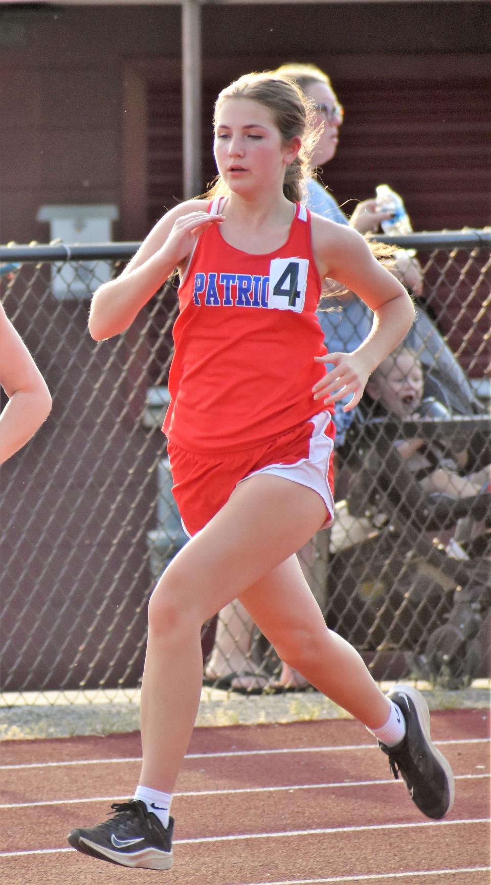 Owen Valley's Bailey Kay runs the 800-meter race at the Bloomington North sectional on May 17, 2022. Kay finished first in her section with a 2:51.60, 13th overall.