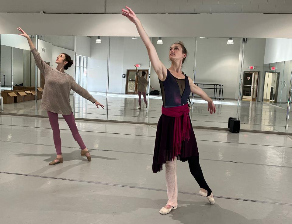 Tallahassee Ballet dancers work on choreography for "Intimate," a new ballet premiering the weekend before Valentine's Day, Feb. 9-11, 2024.