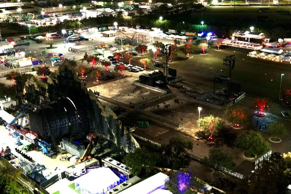 The Astroworld site is vacant early Saturday, 6 November 2021 after several were killed  during surges in the crowd at the Travis Scott  performance  in Houston. (AP)