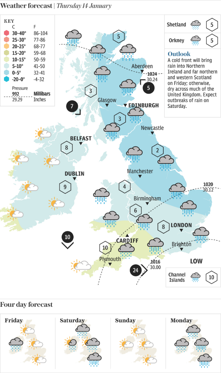 Weather forecast | Thursday 14 January