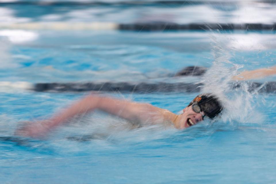 Andrew Treseder of Ogden High School competes in the men’s 200 yard IM at swimming preliminaries for state championships at BYU’s Richards Building in Provo on Friday, Feb. 16, 2024. | Marielle Scott, Deseret News