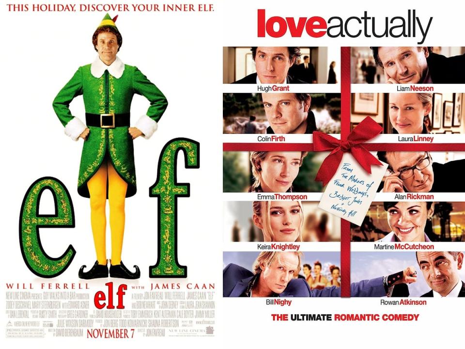 "Elf" and "Love Actually" posters