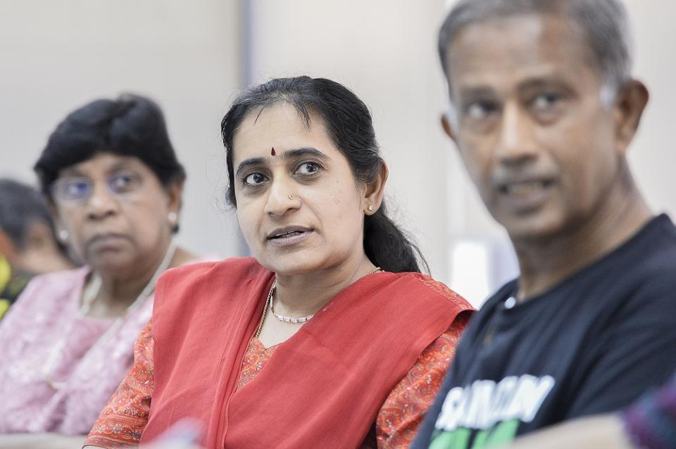 Resident Ksharmini Thanigasalam (centre) and Selamatkan KL chairman M. Ali (right) during a press conference at the Bukit Bandaraya Community Hall in Kuala Lumpur February 18, 2020. — Picture by Miera Zulyana