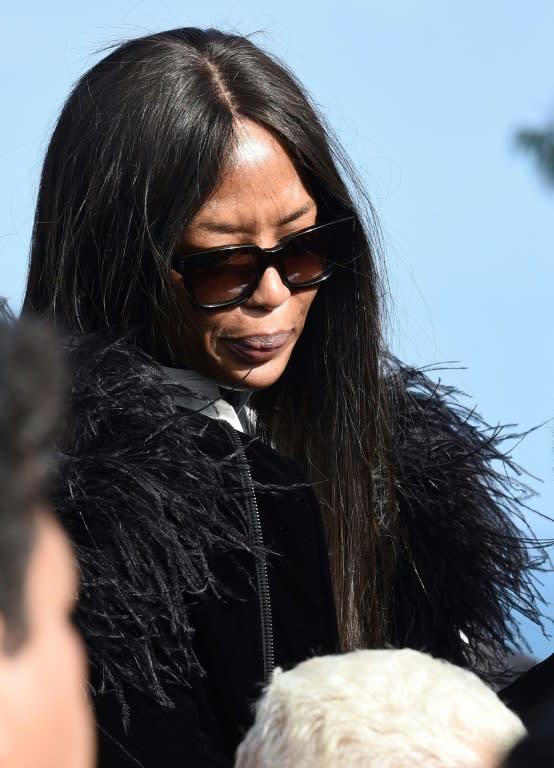 British supermodel Naomi Campbell mourns as she attends the funeral of Azzedine Alaia in Tusinian capital Tunis in November