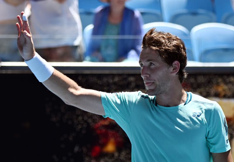 Foto del martes del noruego Casper Ruud celebrando tras ganarle al español Albert Ramos-Vinolas