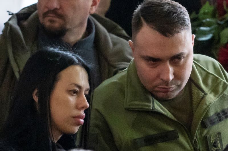 Ukraine's Military Intelligence chief Kyrylo Budanov and his wife Marianna attend a memorial ceremony in Kyiv