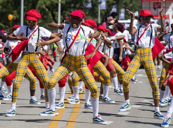 PHOTO: Costumed dancers participate in the annual Bud Billiken Parade in Chicago, on Aug. 10, 2019. (Xinhua via ZUMA Wire)