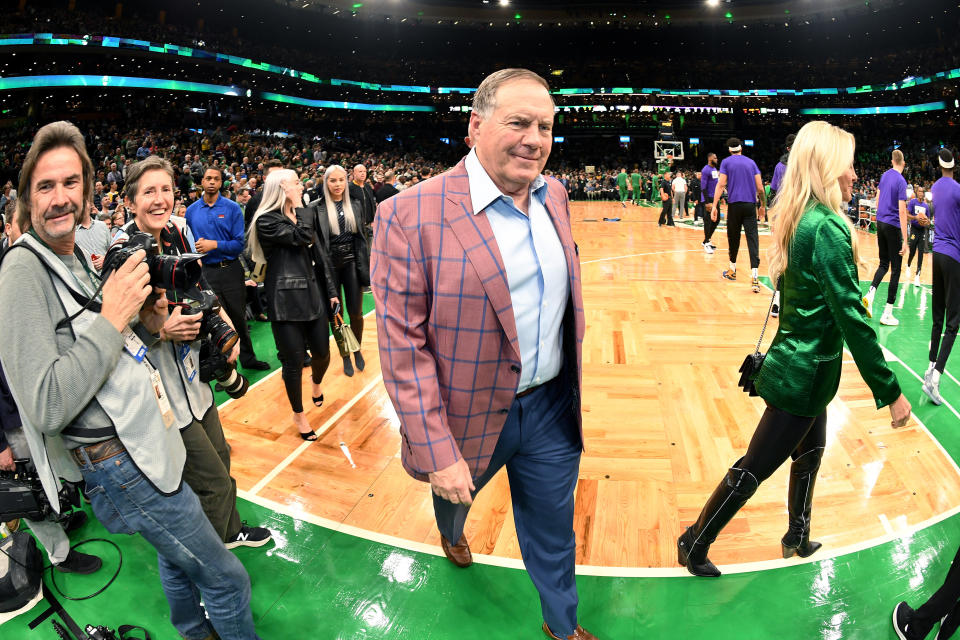 BOSTON, MA - FEBRUARY 7: Bill Belichick attends the game between the Los Angeles Lakers and the Boston Celtics on February 7, 2019 at the TD Garden in Boston, Massachusetts. NOTE TO USER: User expressly acknowledges and agrees that, by downloading and/or using this photograph, user is consenting to the terms and conditions of the Getty Images License Agreement. Mandatory Copyright Notice: Copyright 2019 NBAE (Photo by Andrew D. Bernstein/NBAE via Getty Images)