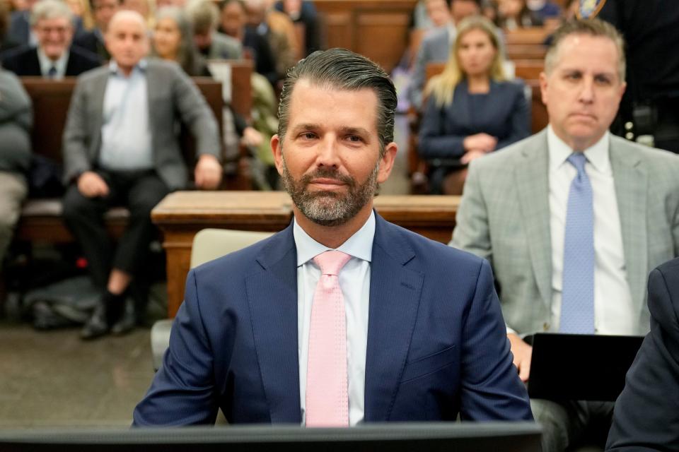 Donald Trump Jr waits to testify in New York Supreme Court, Wednesday, 1 November 2023 (AP)