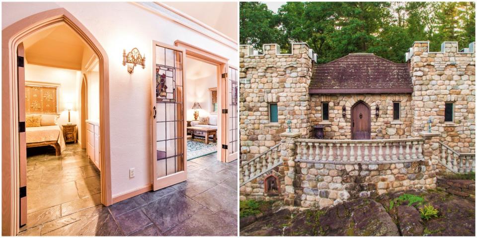 The entry foyer of The Castle Cottage and the exterior.