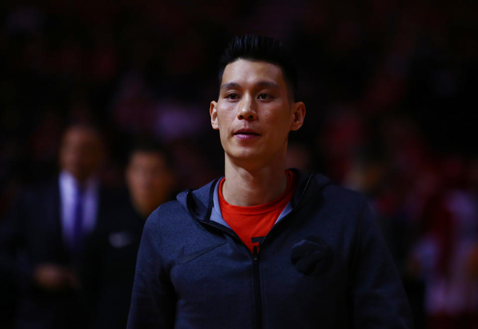 TORONTO, ON - APRIL 16:  Jeremy Lin #17 of the Toronto Raptors looks on during warm up, prior to Game Two of the first round of the 2019 NBA Playoffs against the Orlando Magic at Scotiabank Arena on April 16, 2019 in Toronto, Canada.  NOTE TO USER: User expressly acknowledges and agrees that, by downloading and or using this photograph, User is consenting to the terms and conditions of the Getty Images License Agreement.  (Photo by Vaughn Ridley/Getty Images)