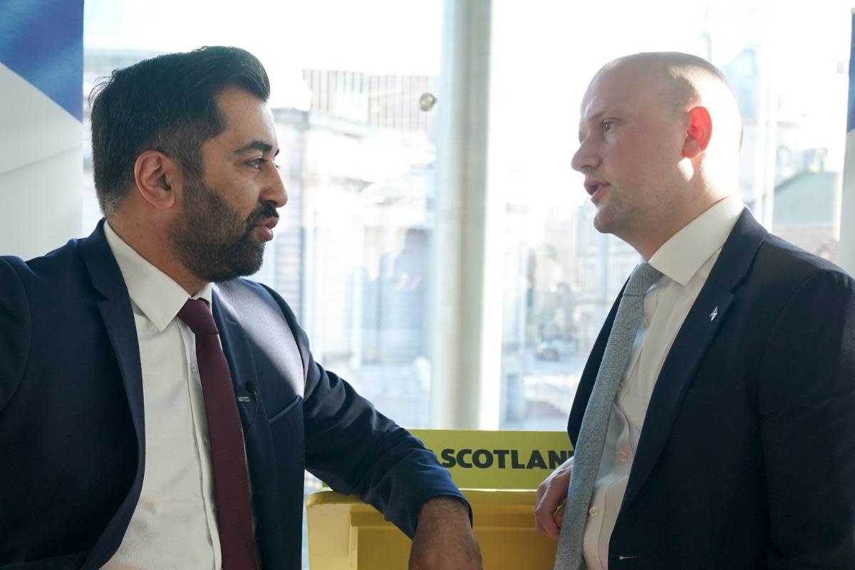 First Minister Humza Yousaf (left) speaks with SNP Westminster leader Stephen Flynn <i>(Image: PA)</i>