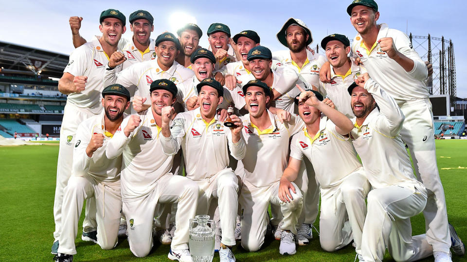 Tim Paine, pictured here celebrating retaining the Ashes with teammates.