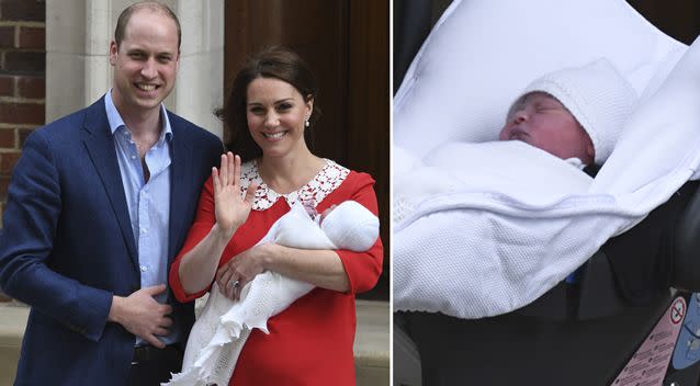 The Duke and Duchess of Cambridge stood outside the Lindo Wing with their newborn son. Source: Getty