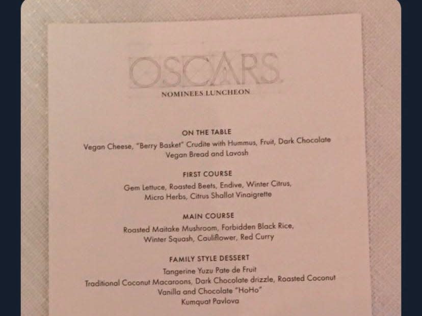 oscars lunch menu