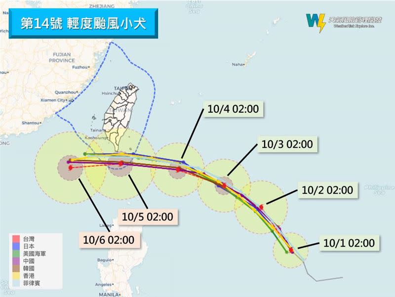 彭啟明說明，小犬颱風今明兩天以北北西轉西北方向移動，強度持續增強。（圖／翻攝自彭啟明 臉書）