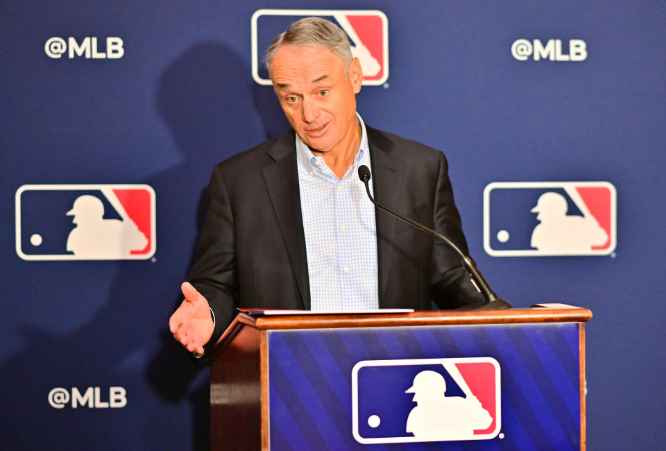 MLB commissioner Rob Manfred said Thursday that owning a baseball team is less fruitful than investing in the stock market. (Photo by Julio Aguilar/Getty Images)