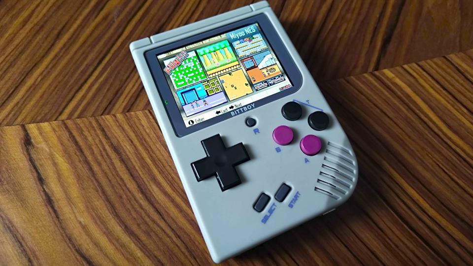 Bittboy handheld with software menu for NES emulation