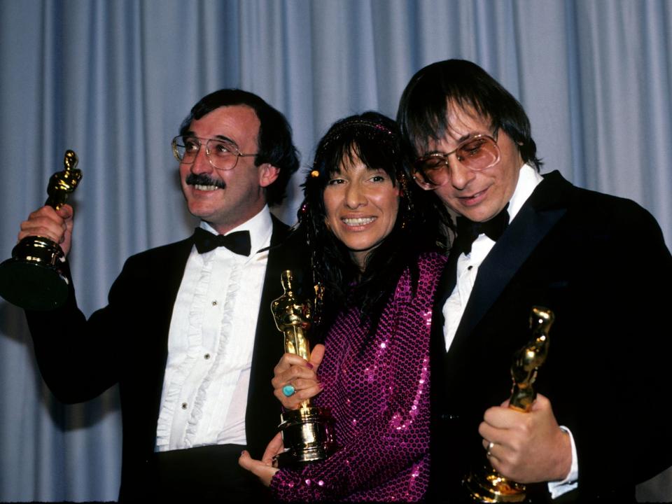 Will Jennings, Buffy Sainte-Marie, and Jack Nitzsche with their Oscars in 1983