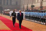 U.S. President Donald Trump inspects honour guards during the ceremonial reception at the forecourt of India's Rashtrapati Bhavan Presidential Palace in New Delhi, India, February 25, 2020. REUTERS/Al Drago