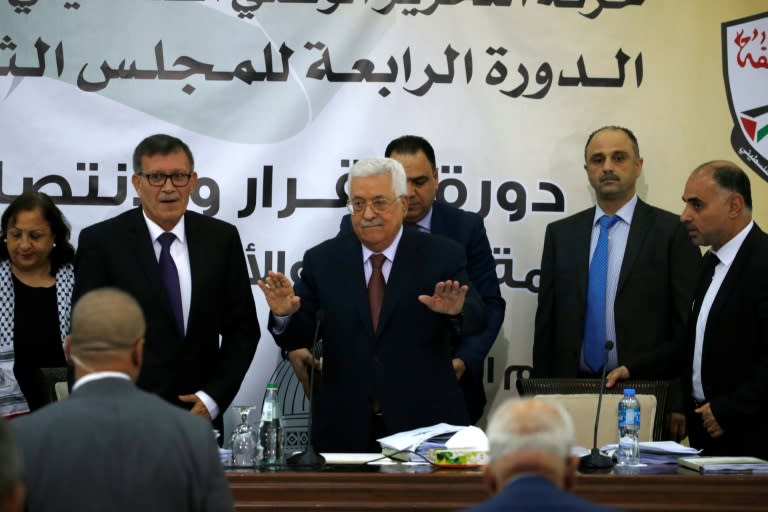 Palestinian Authority president Mahmud Abbas attends a meeting with the Revolutionary Council of the ruling Fatah party in the West Bank city of Ramallah