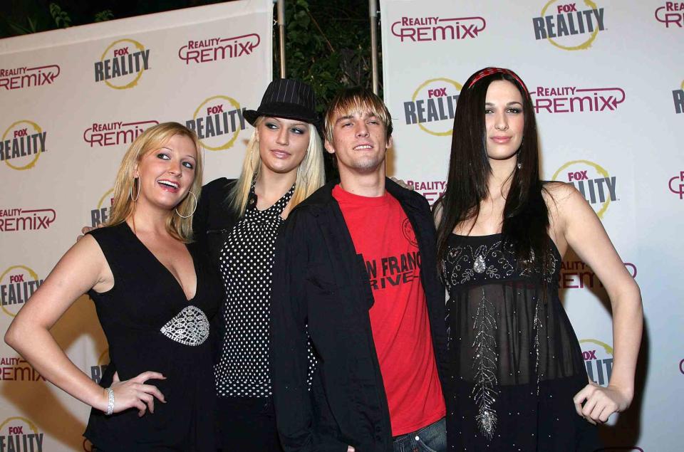 <p>Michael Buckner/Getty</p> (L-R) Angel Carter, Leslie Carter, Aaron Carter and Bobbie Jean Carter arrive at the Reality Remix Really Awards at Les Deux on October 24, 2006.