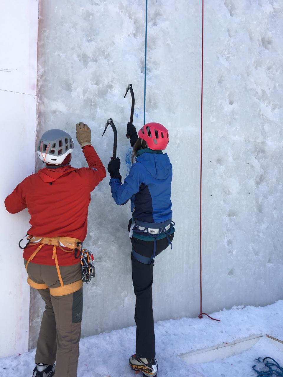 Before I tried scaling the ice, I practiced the basic arm and leg movements at the base of the wall.