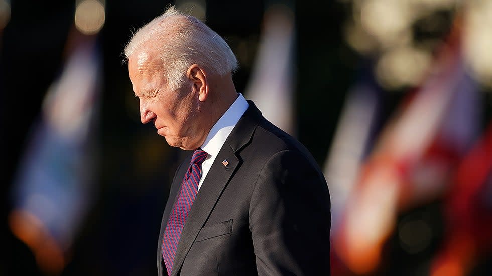 President Biden is seen during a billing signing ceremony for the Infrastructure Investment and Jobs Act on the South Lawn of the White House on Monday, November 15, 2021.