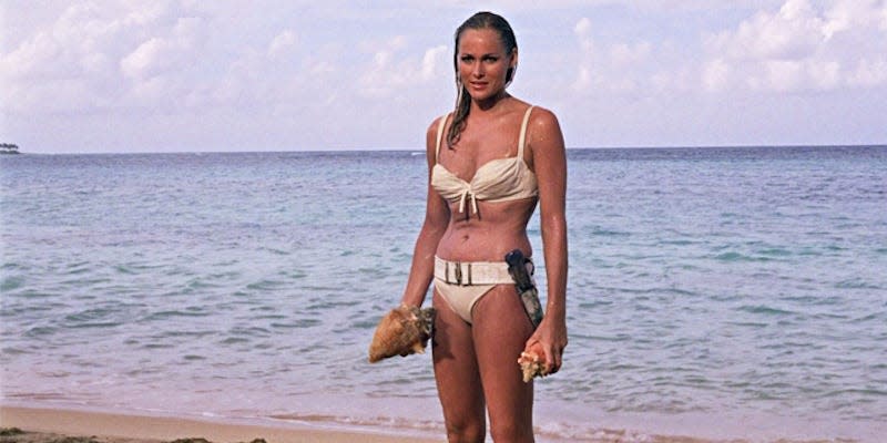 Bond spots Honey Ryder on the beach in the 1962 movie.