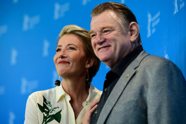 British actress Emma Thompson and Irish actor Brendan Gleeson pose during a photo call for the film "Alone in Berlin " by Vincent Perez screened in competition of the 66th Berlinale Film Festival in Berlin on February 15, 2016