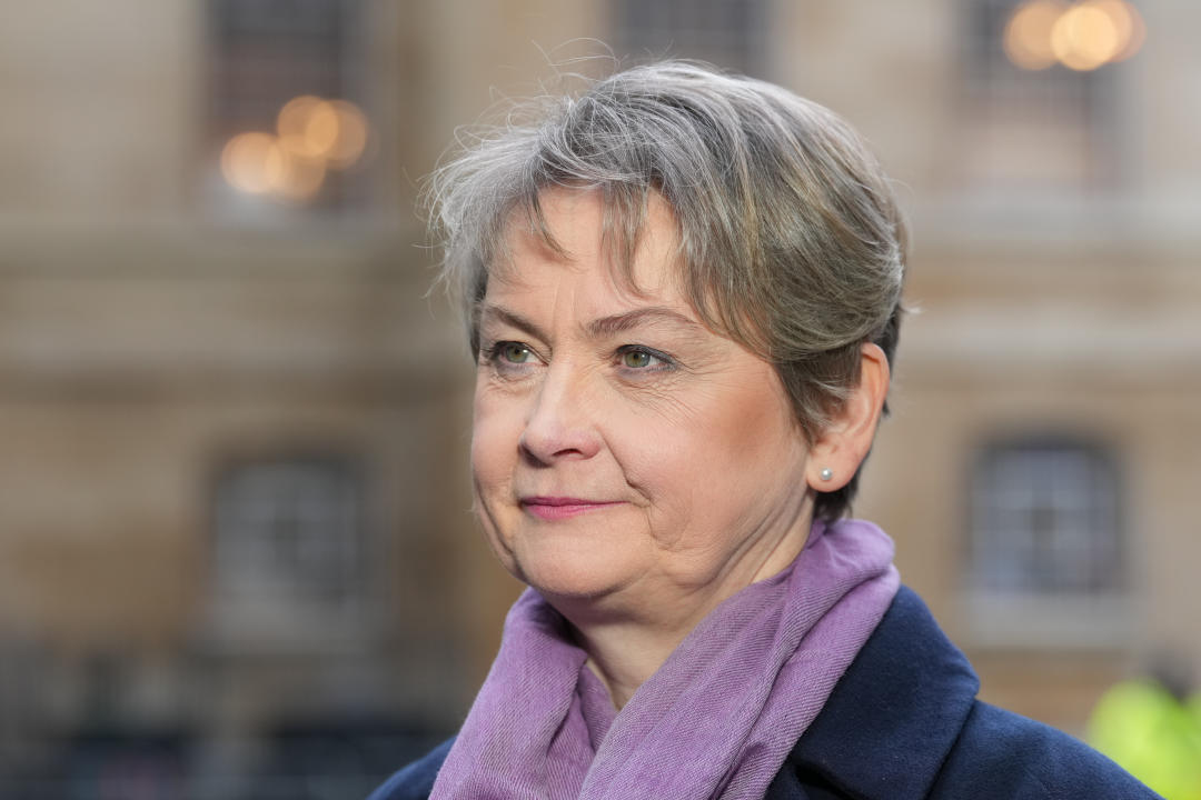 Shadow home secretary Yvette Cooper speaks to the media outside BBC Broadcasting House in London, after appearing on the BBC One current affairs programme, Sunday with Laura Kuenssberg. Picture date: Sunday January 21, 2024. (Photo by Maja Smiejkowska/PA Images via Getty Images)