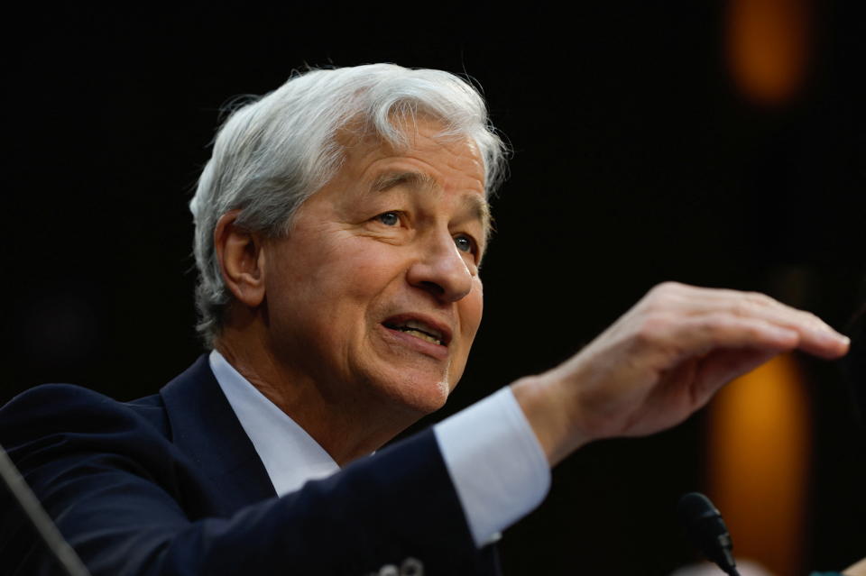 JPMorgan Chase CEO and Chairman Jamie Dimon gestures as he speaks during the U.S. Senate Banking, Housing and Urban Affairs Committee's oversight hearing on Wall Street firms, on Capitol Hill in Washington, U.S., December 6, 2023. REUTERS/Evelyn Hockstein